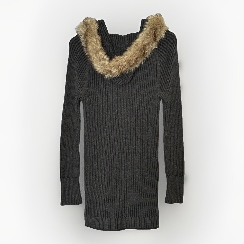 Vintage Womens Y2K Cable Knit Full Zip Hoodie Faux Fur Collar Preppy Small - Picture 2 of 8